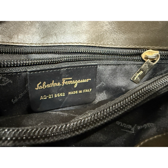 SALVATORE FERRAGAMO Logo Gancini Handbag Embossing Leather Brown Large Rare - Picture 14 of 16